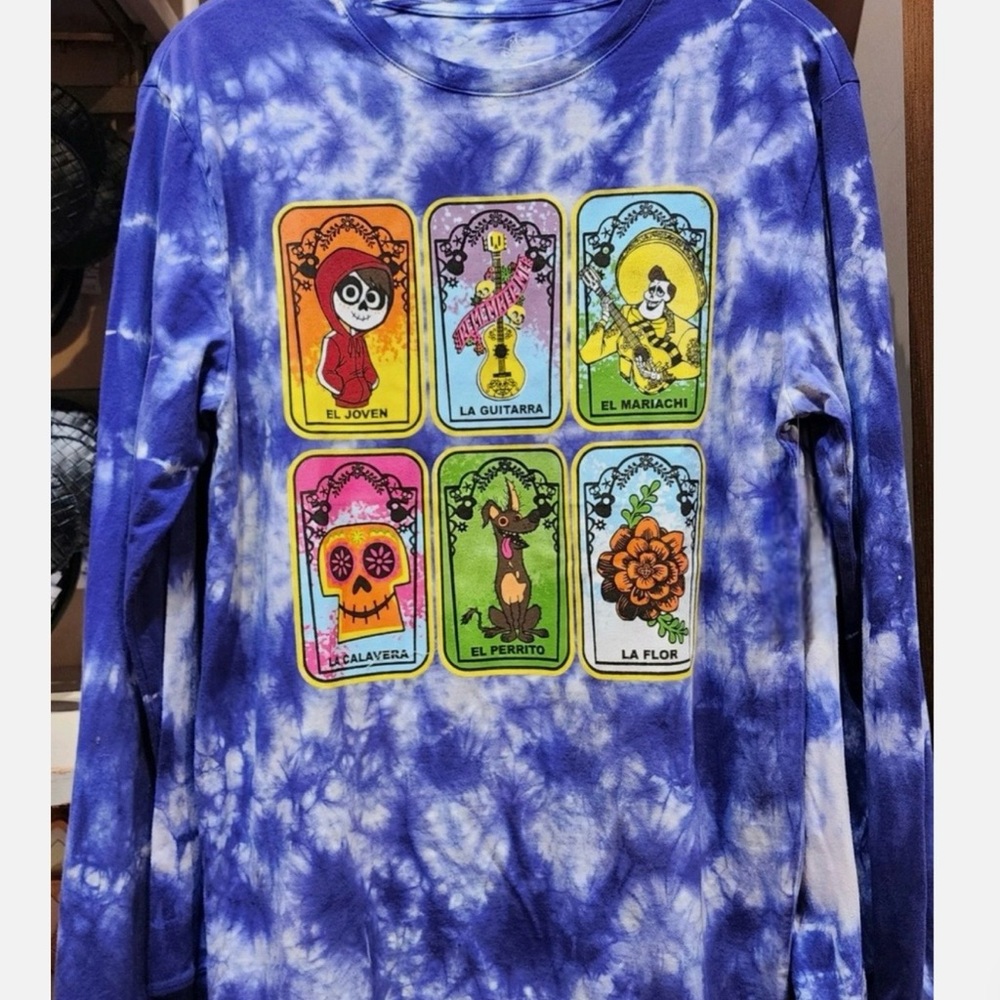 Disney Blue Tie-Dye Long Sleeve Tee with Colorful Graphics